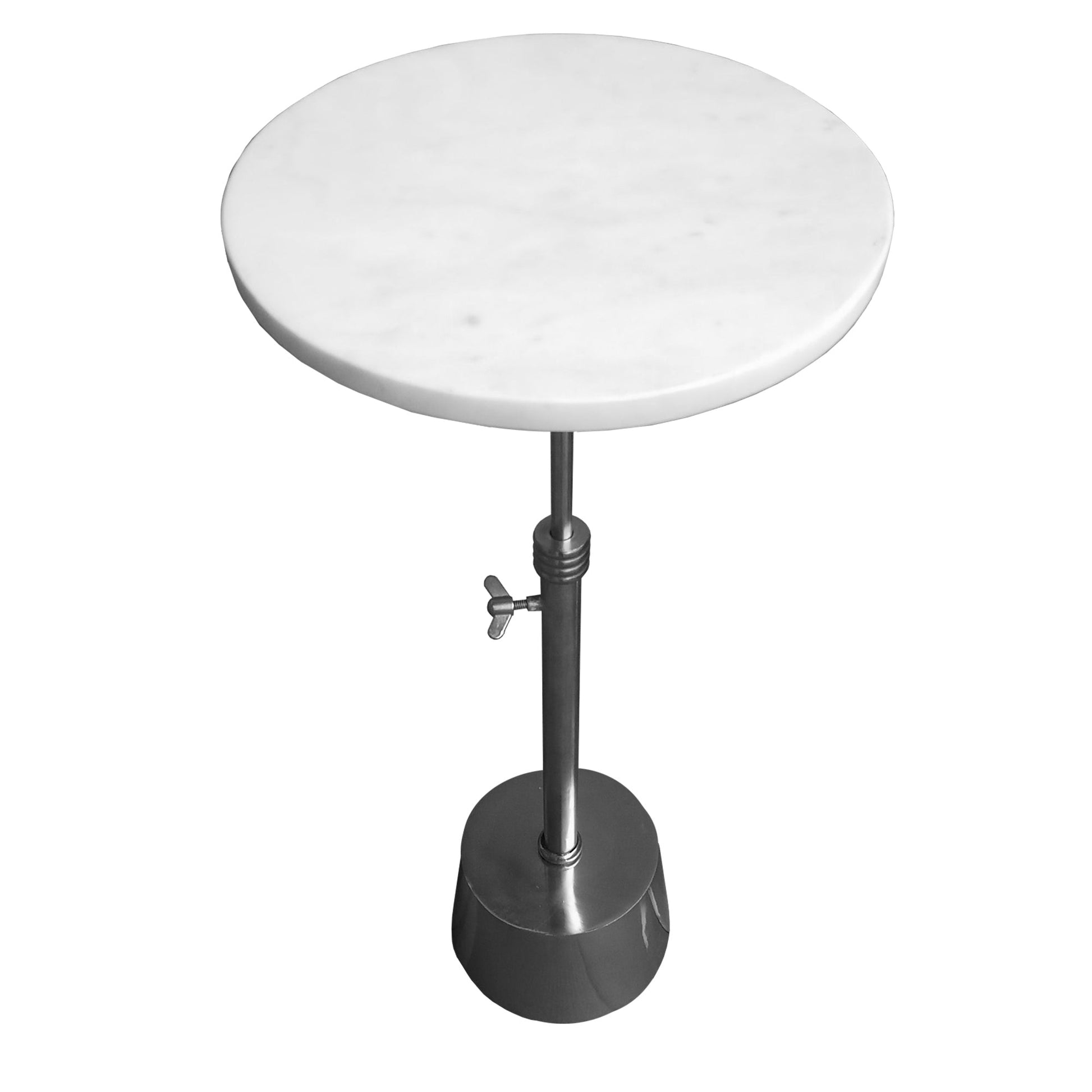 Benzara I457-AMC0022 Aluminum Frame Round Side Table With Marble Top and Adjustable Height, White and Silver