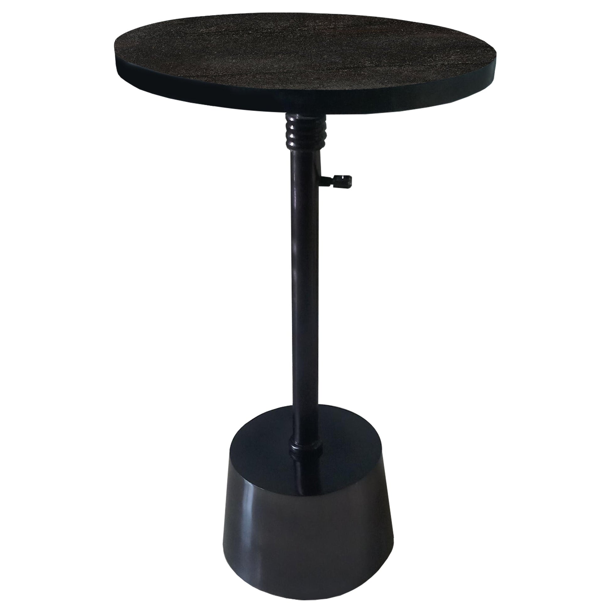 Benzara I457-AMC0023 Aluminum Frame Round Side Table With Marble Top and Adjustable Height, Black