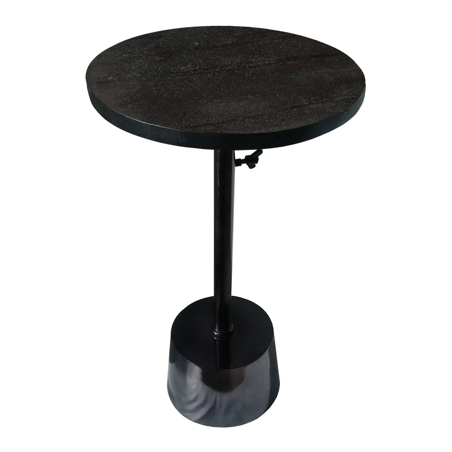 Benzara I457-AMC0023 Aluminum Frame Round Side Table With Marble Top and Adjustable Height, Black