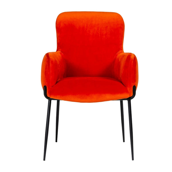 Benzara Orange Curved Design Fabric Dining Chair With Sleek Tapered Legs