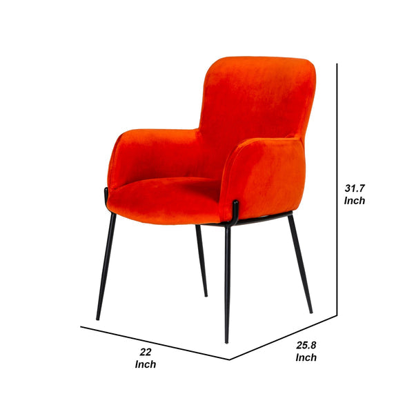 Benzara Orange Curved Design Fabric Dining Chair With Sleek Tapered Legs