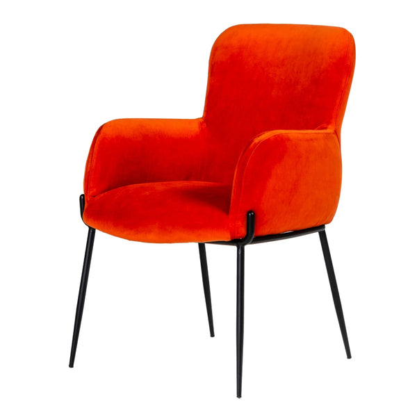 Benzara Orange Curved Design Fabric Dining Chair With Sleek Tapered Legs