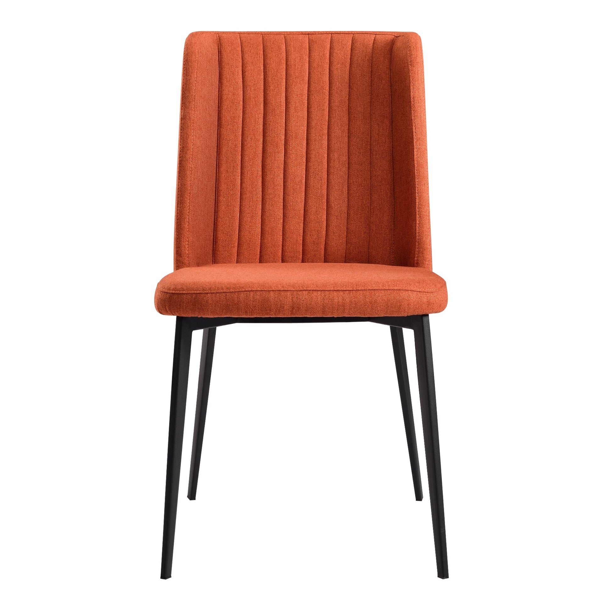 Benzara Orange Fabric Dining Chair With Vertically Stitched Backrest Set of Two