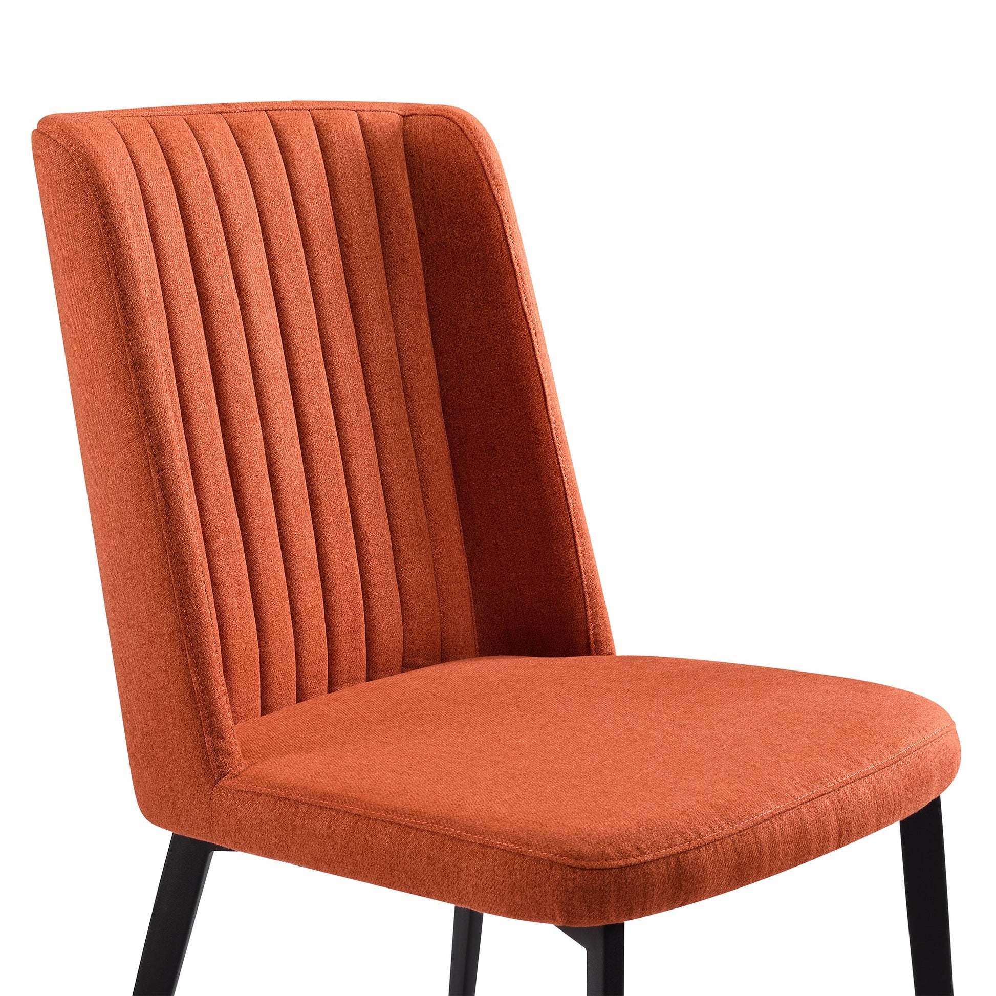 Benzara Orange Fabric Dining Chair With Vertically Stitched Backrest Set of Two