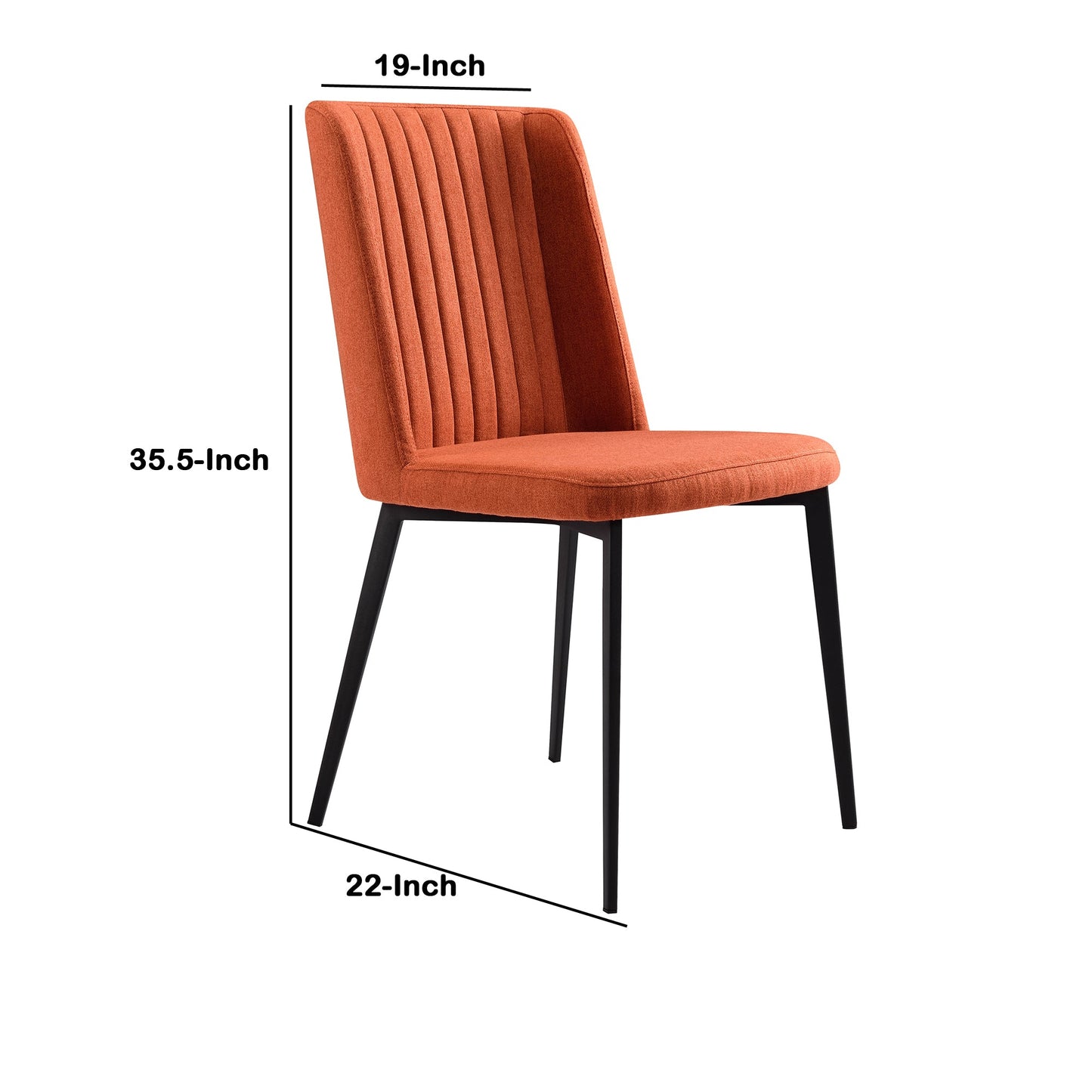 Benzara Orange Fabric Dining Chair With Vertically Stitched Backrest Set of Two