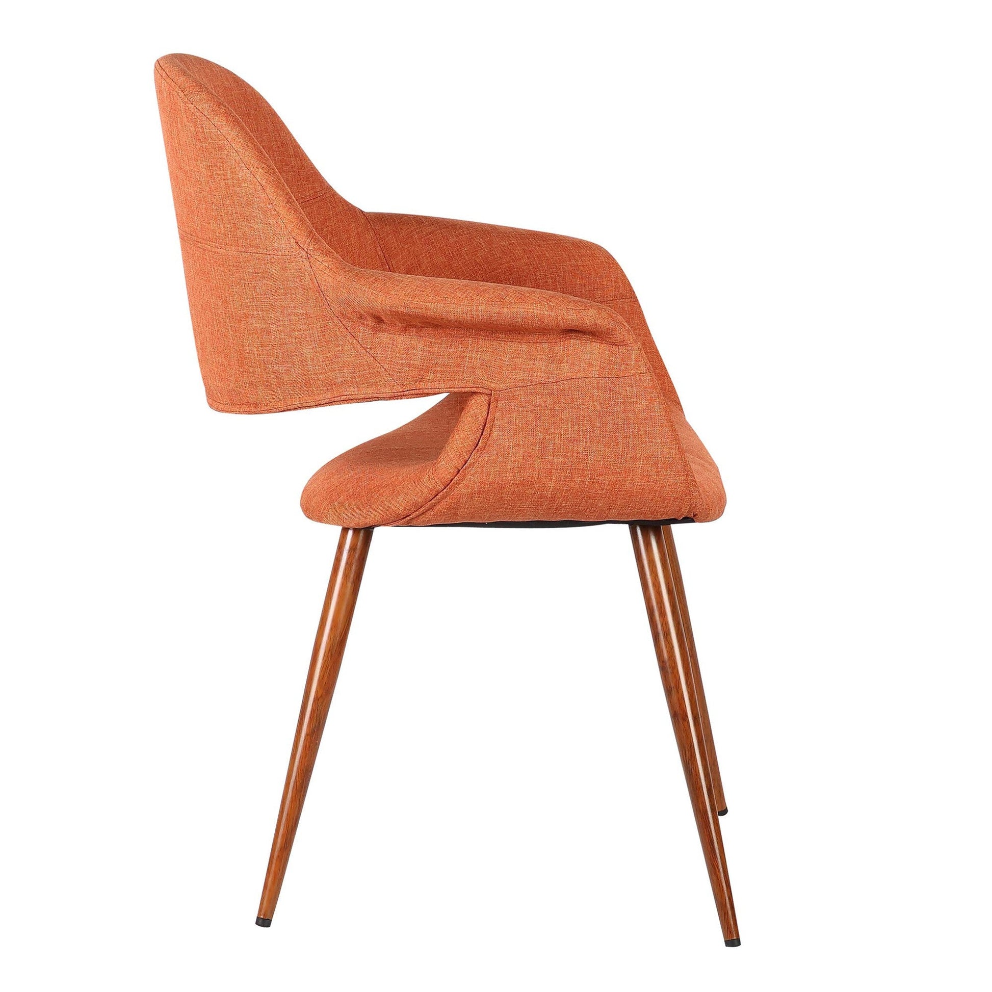 Benzara Orange Fabric Mid Century Dining Chair With Round Brown Tapered Legs