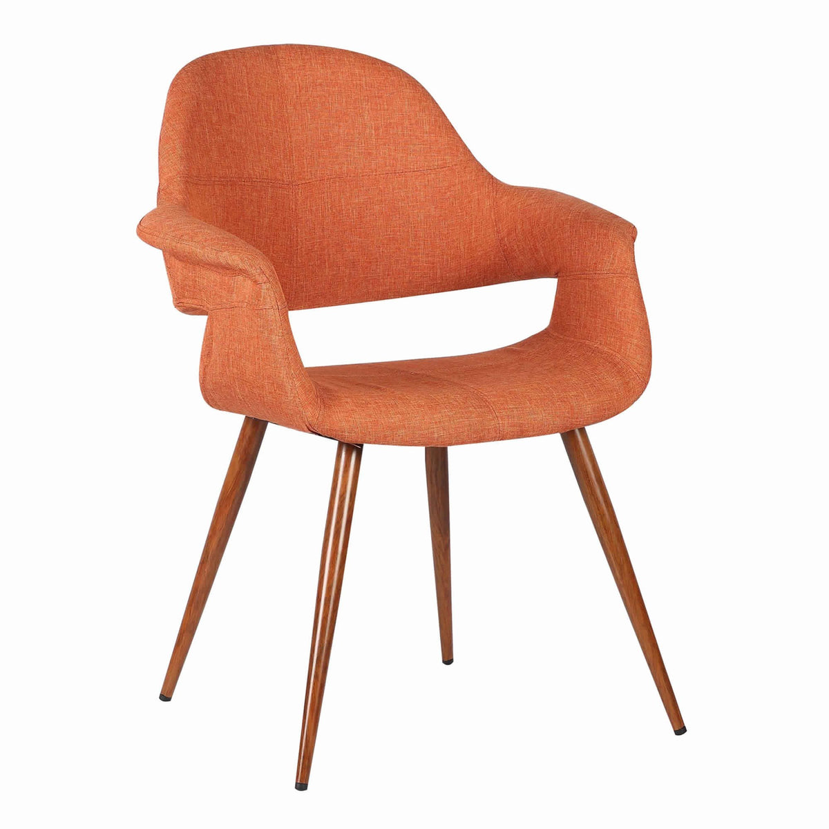 Benzara Orange Fabric Mid Century Dining Chair With Round Brown Tapered Legs