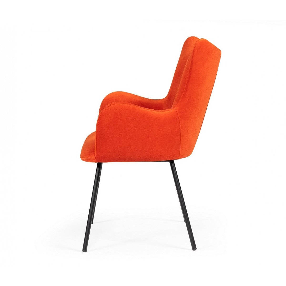 Benzara Orange Fabric Upholstered Dining Chair With Winged Back and Curved Arms