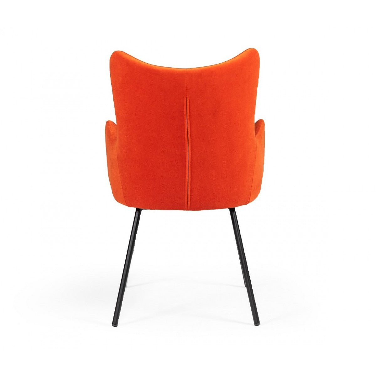 Benzara Orange Fabric Upholstered Dining Chair With Winged Back and Curved Arms