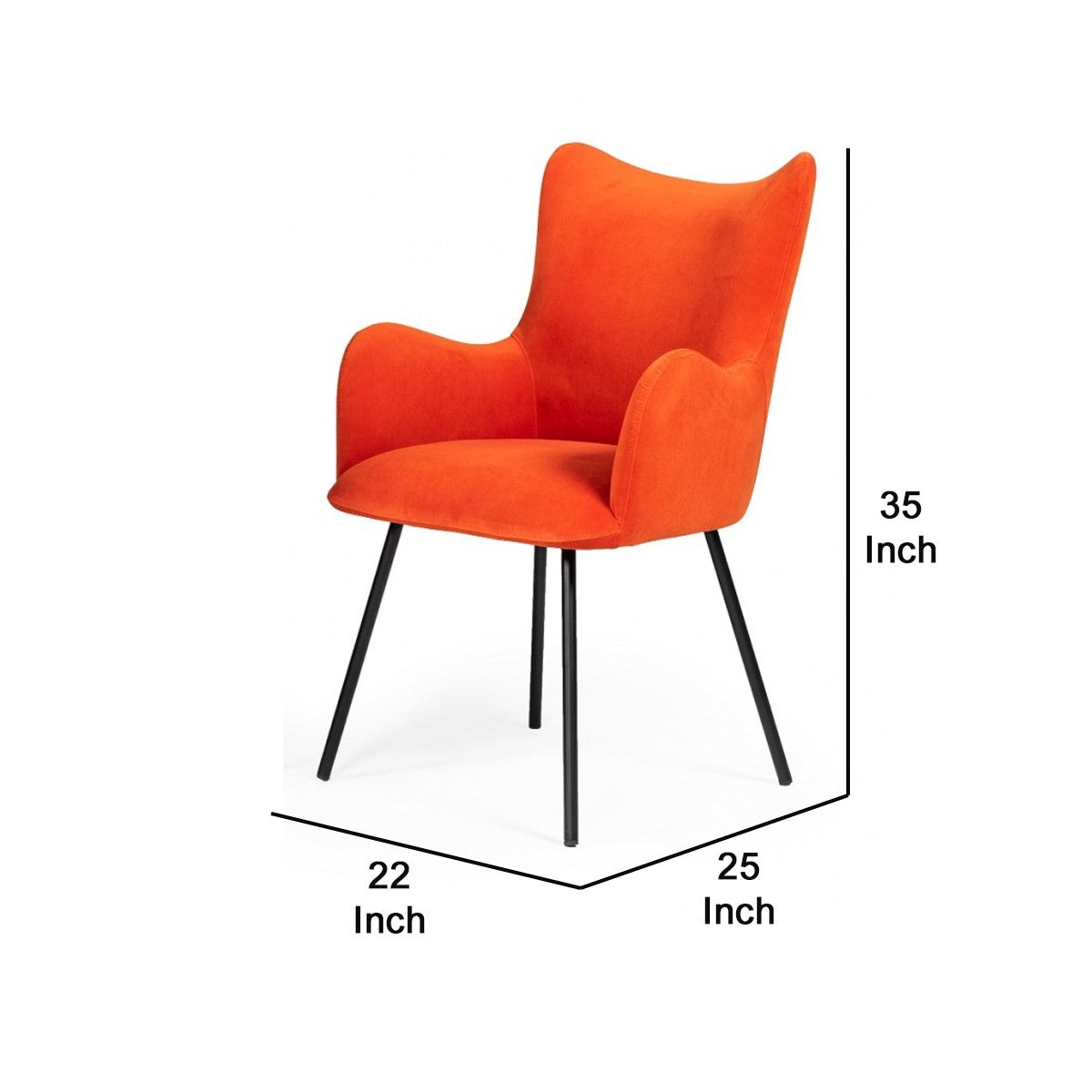 Benzara Orange Fabric Upholstered Dining Chair With Winged Back and Curved Arms