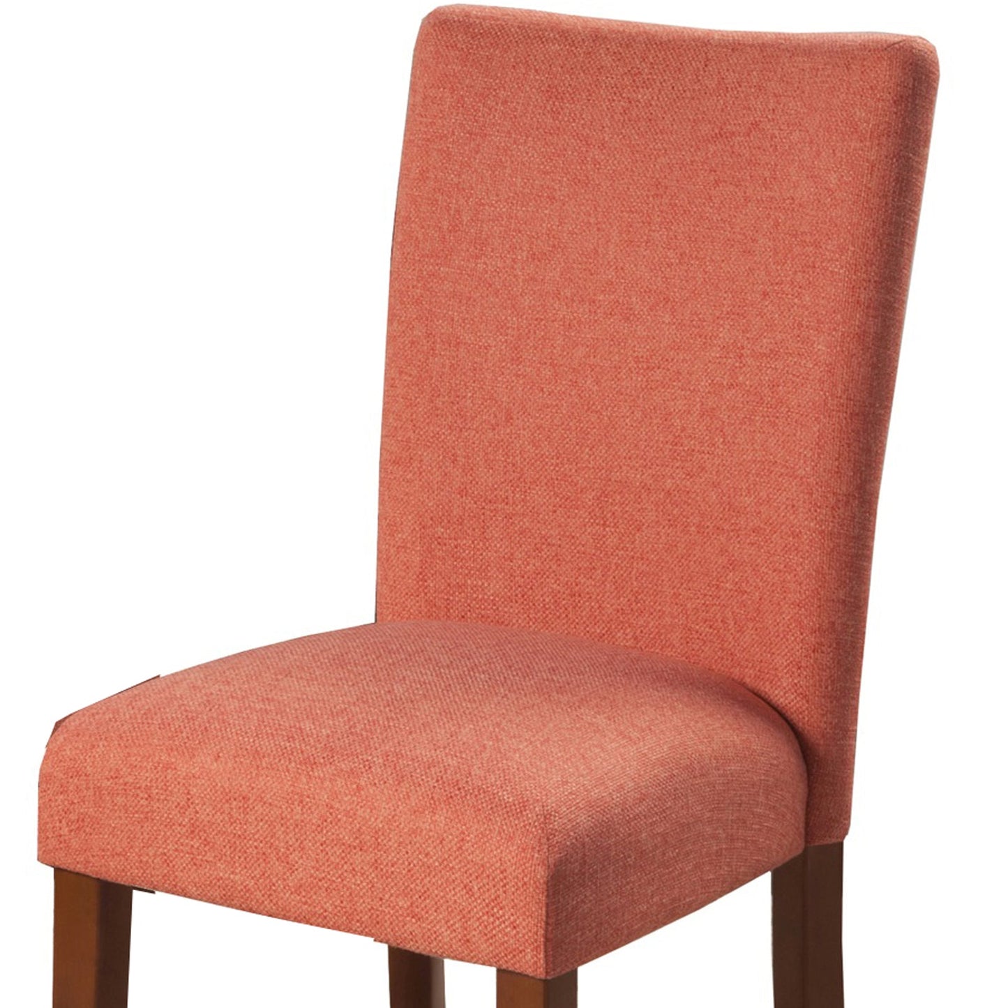 Benzara Orange Fabric Upholstered Parson Dining Chair With Brown Wooden Legs Set of Two