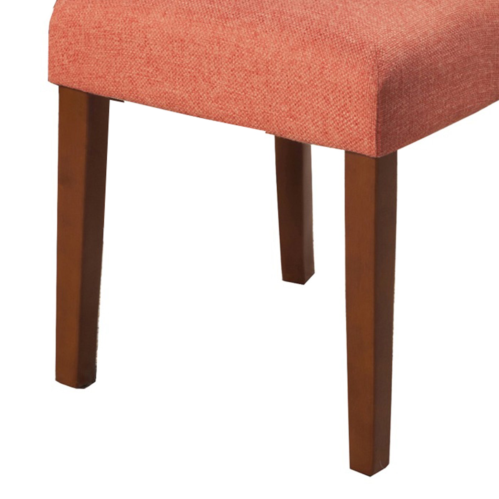 Benzara Orange Fabric Upholstered Parson Dining Chair With Brown Wooden Legs Set of Two