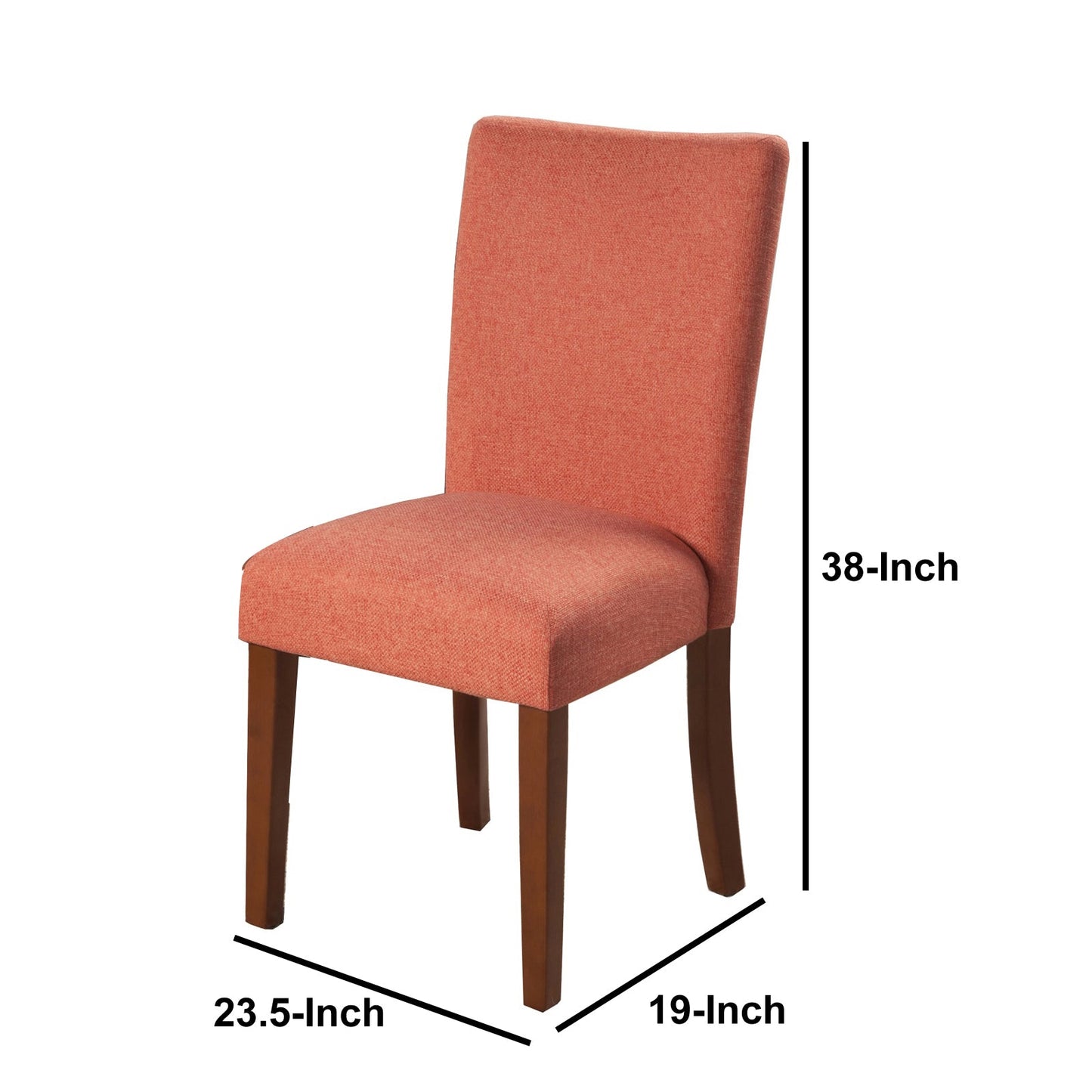 Benzara Orange Fabric Upholstered Parson Dining Chair With Brown Wooden Legs Set of Two