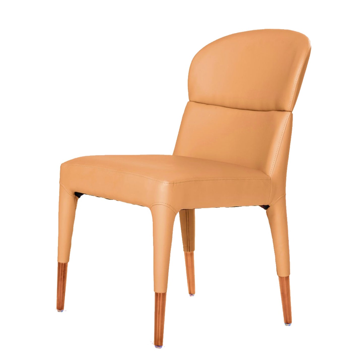 Benzara Orange Wooden Dining Chairs With Stitched Curved Backrest Set of Two