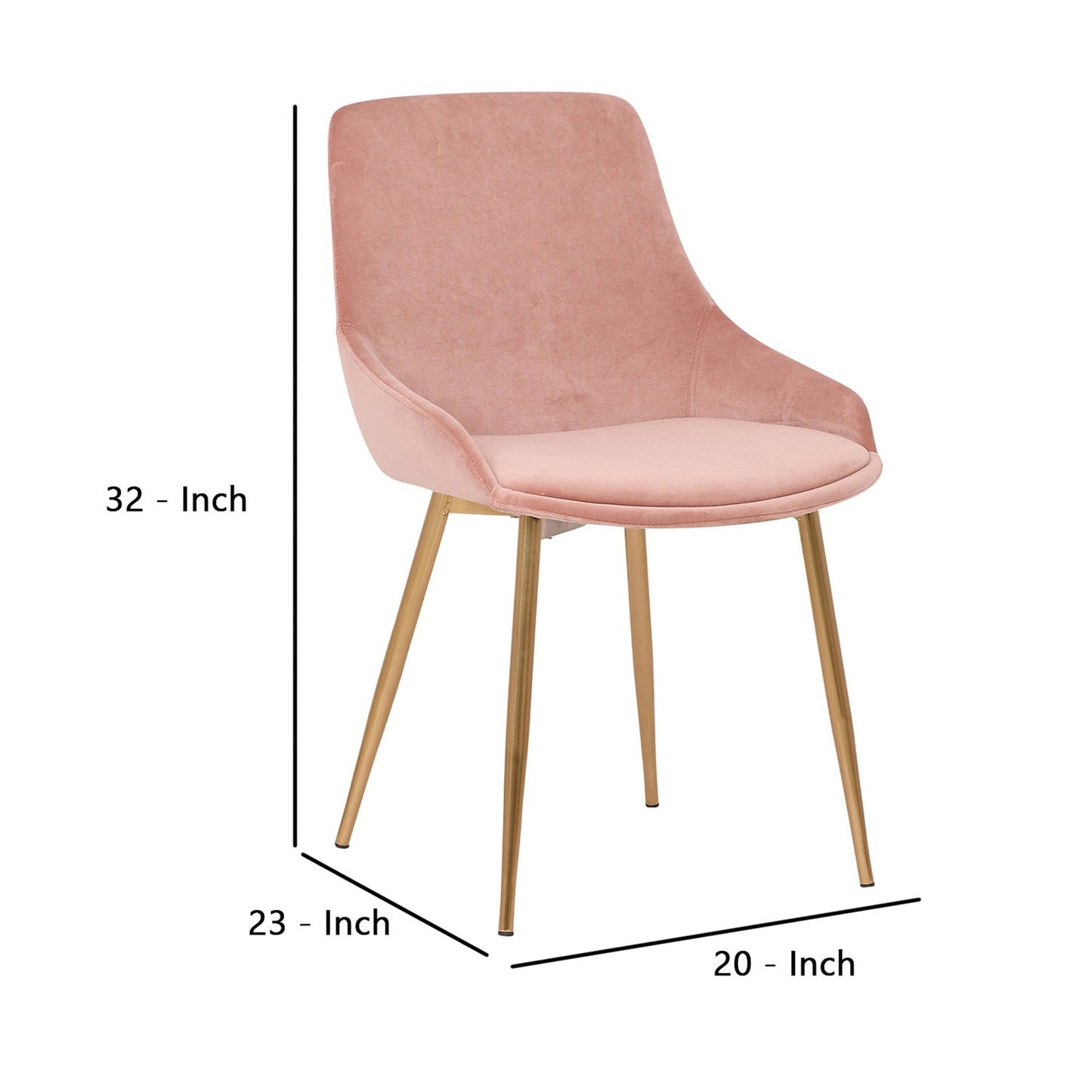 Benzara Pink Countered Fabric Upholstered Dining Chair With Sleek Metal Legs