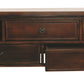 Benzara Rectangular Cocktail Table With 5 Drawers and Turned Bun Feet, Brown