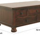 Benzara Rectangular Cocktail Table With 5 Drawers and Turned Bun Feet, Brown