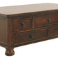 Benzara Rectangular Cocktail Table With 5 Drawers and Turned Bun Feet, Brown