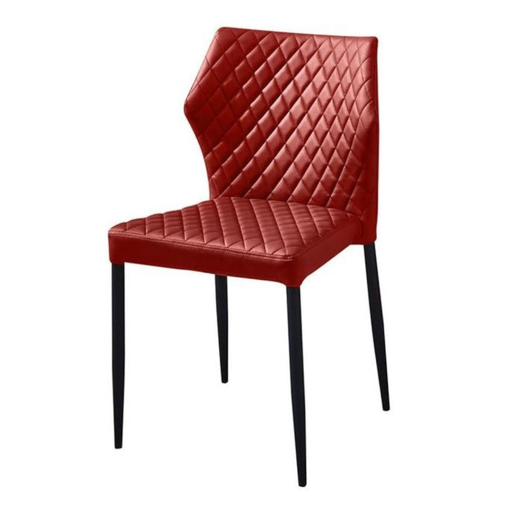 Benzara Red Diamond Tufted Leatherette Dining Chair With Black Metal Legs Set of Four