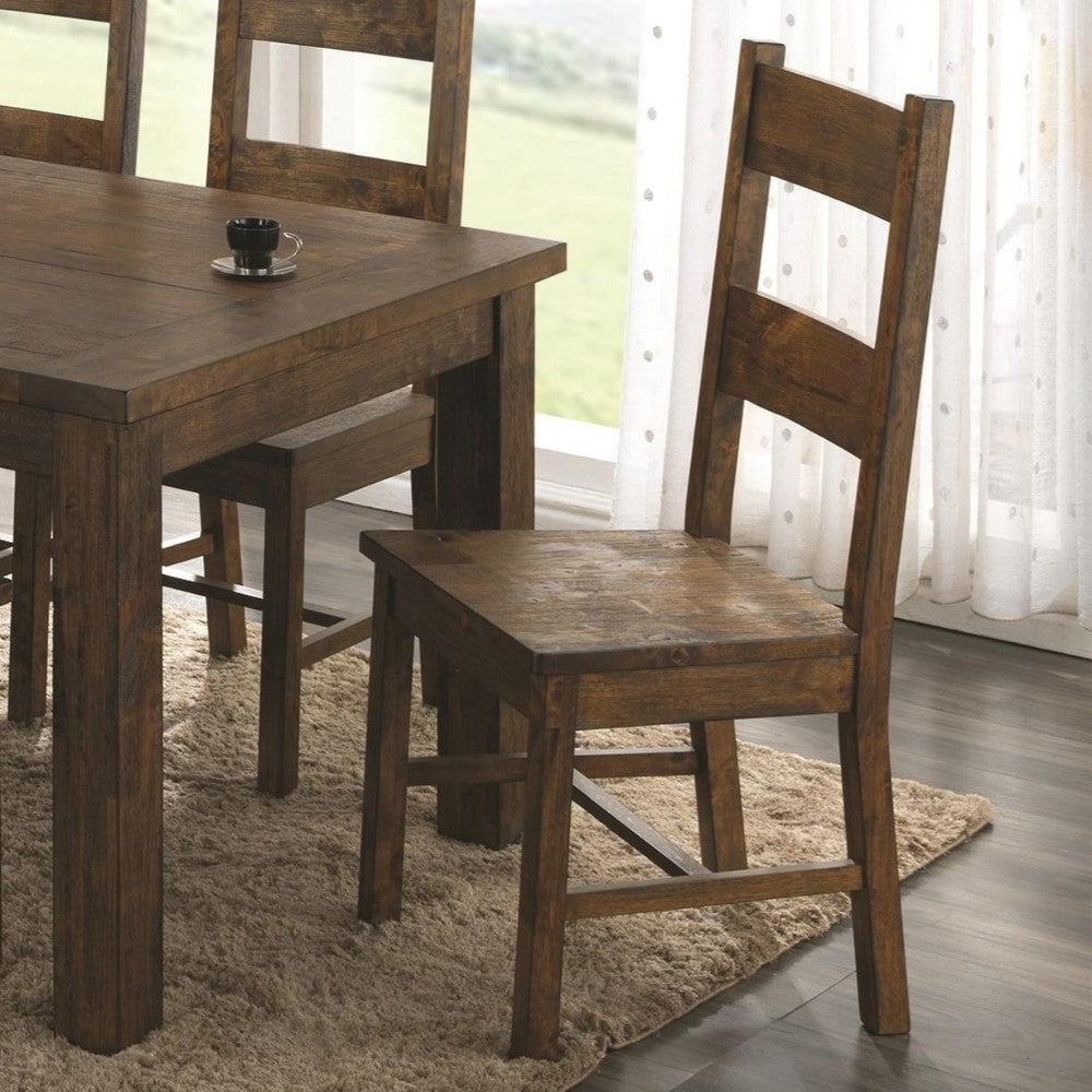 Benzara Rustic Golden Brown Chambr Armless Wooden Dining Side Chair Set of Two