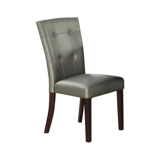 Benzara Silver Button Tufted Faux Leather Wooden Dining Chair Set of Two