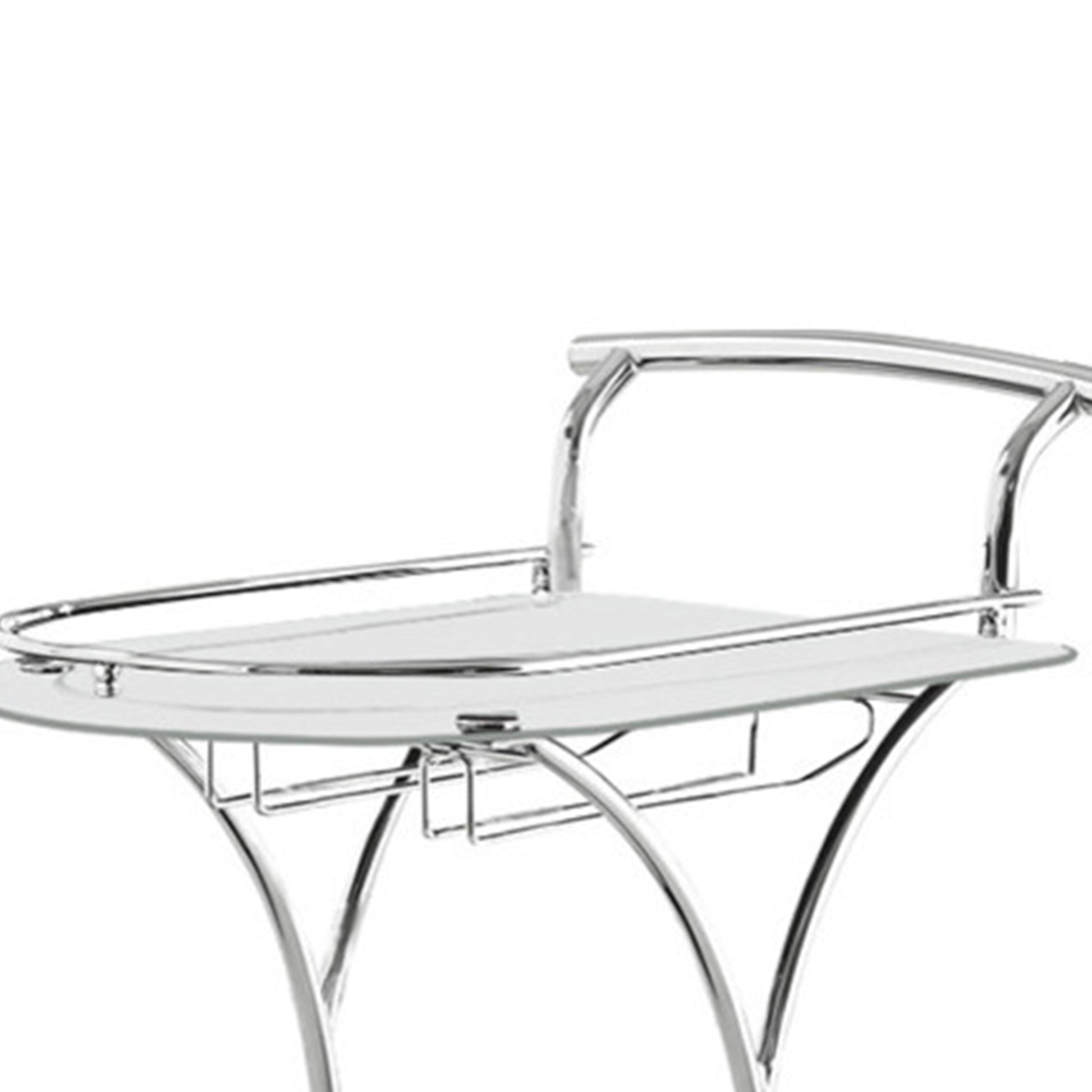 Benzara Silver Captivating Serving Cart With 2 Frosted Glass Shelves