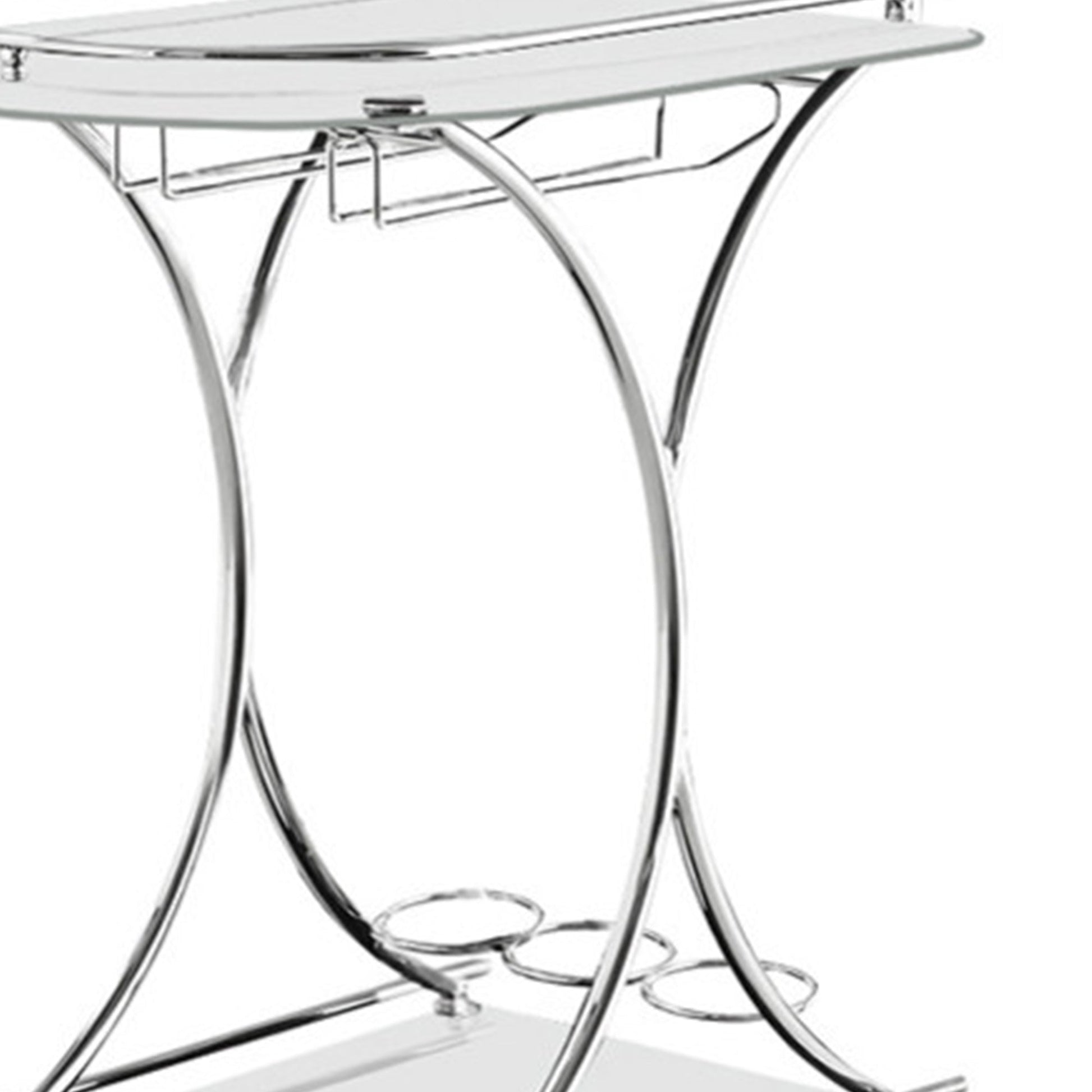 Benzara Silver Captivating Serving Cart With 2 Frosted Glass Shelves