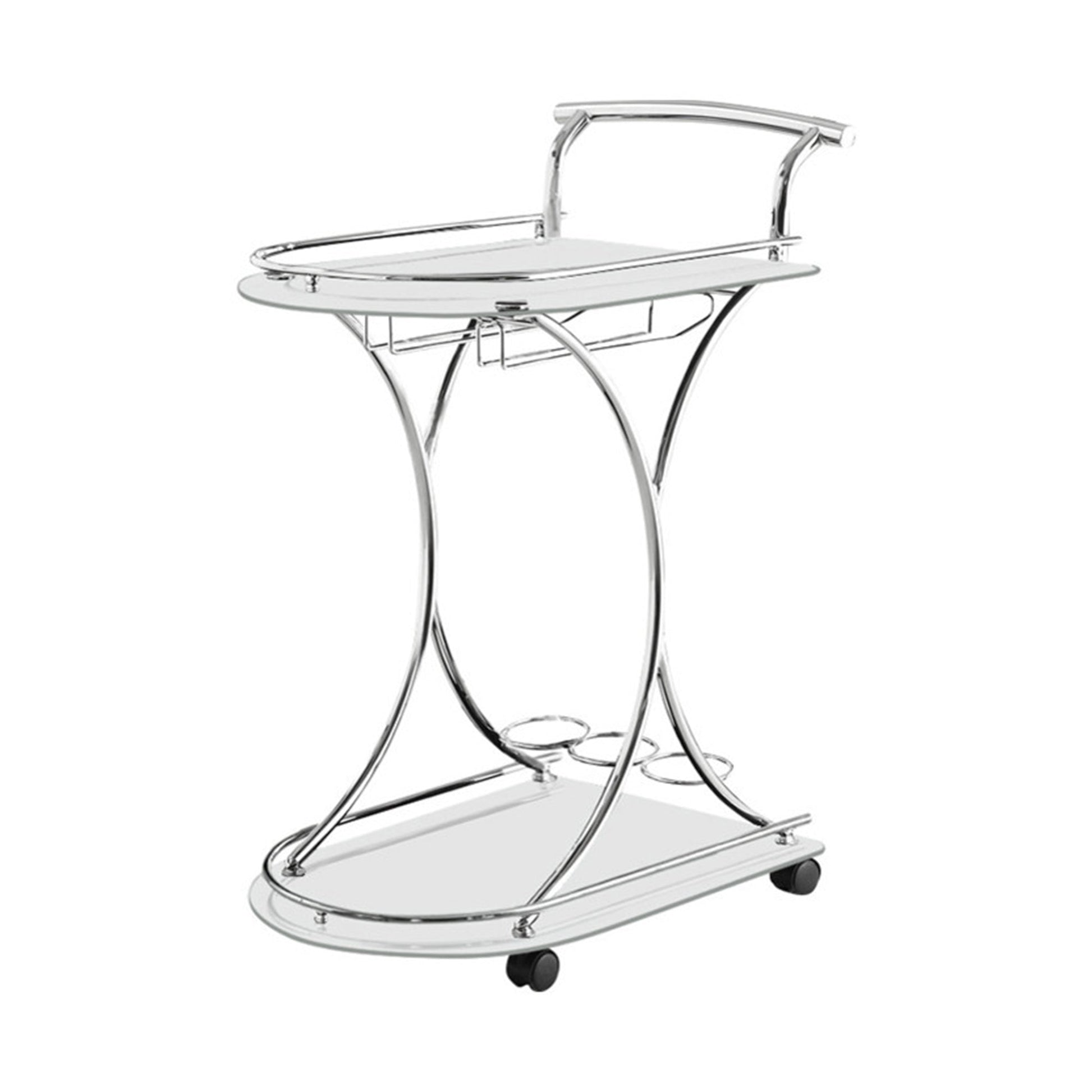 Benzara Silver Captivating Serving Cart With 2 Frosted Glass Shelves