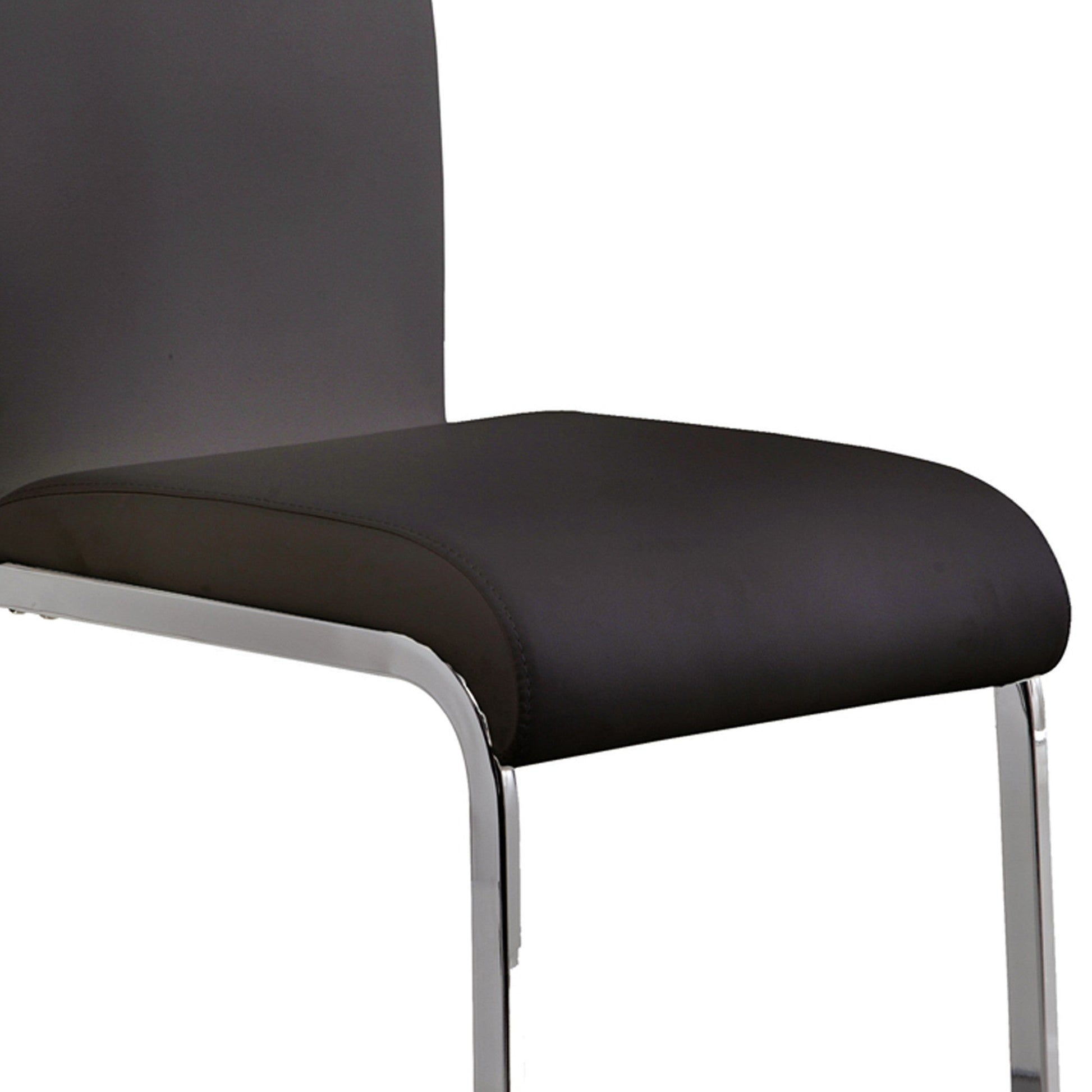 Benzara Silver Metal Cantilever Base Dining Chair With Black Leatherette Upholstered Seat and Backrest Set of Two