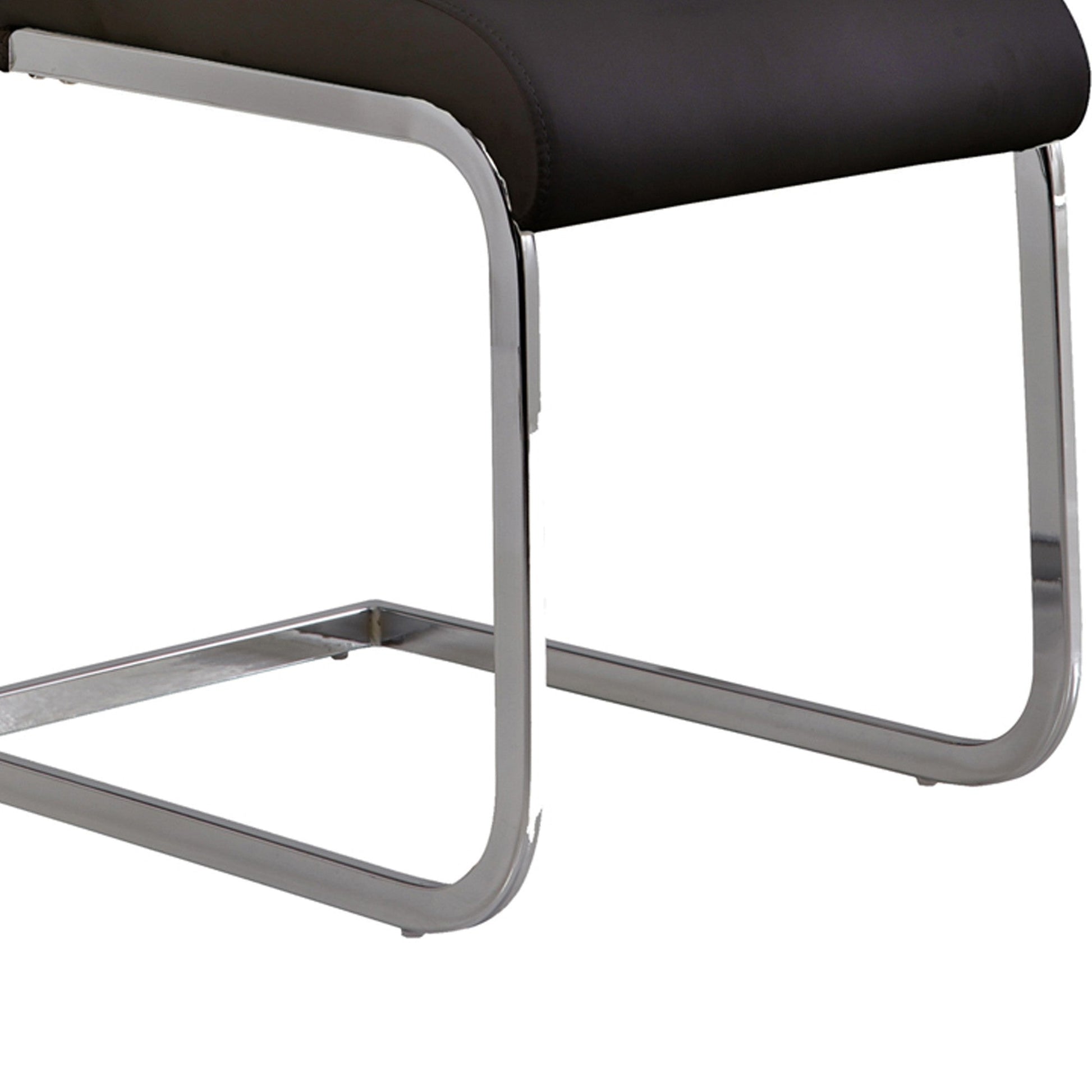 Benzara Silver Metal Cantilever Base Dining Chair With Black Leatherette Upholstered Seat and Backrest Set of Two