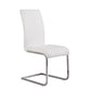 Benzara Silver Metal Cantilever Base Dining Chair With White Leatherette Upholstered Seat and Backrest Set of Two