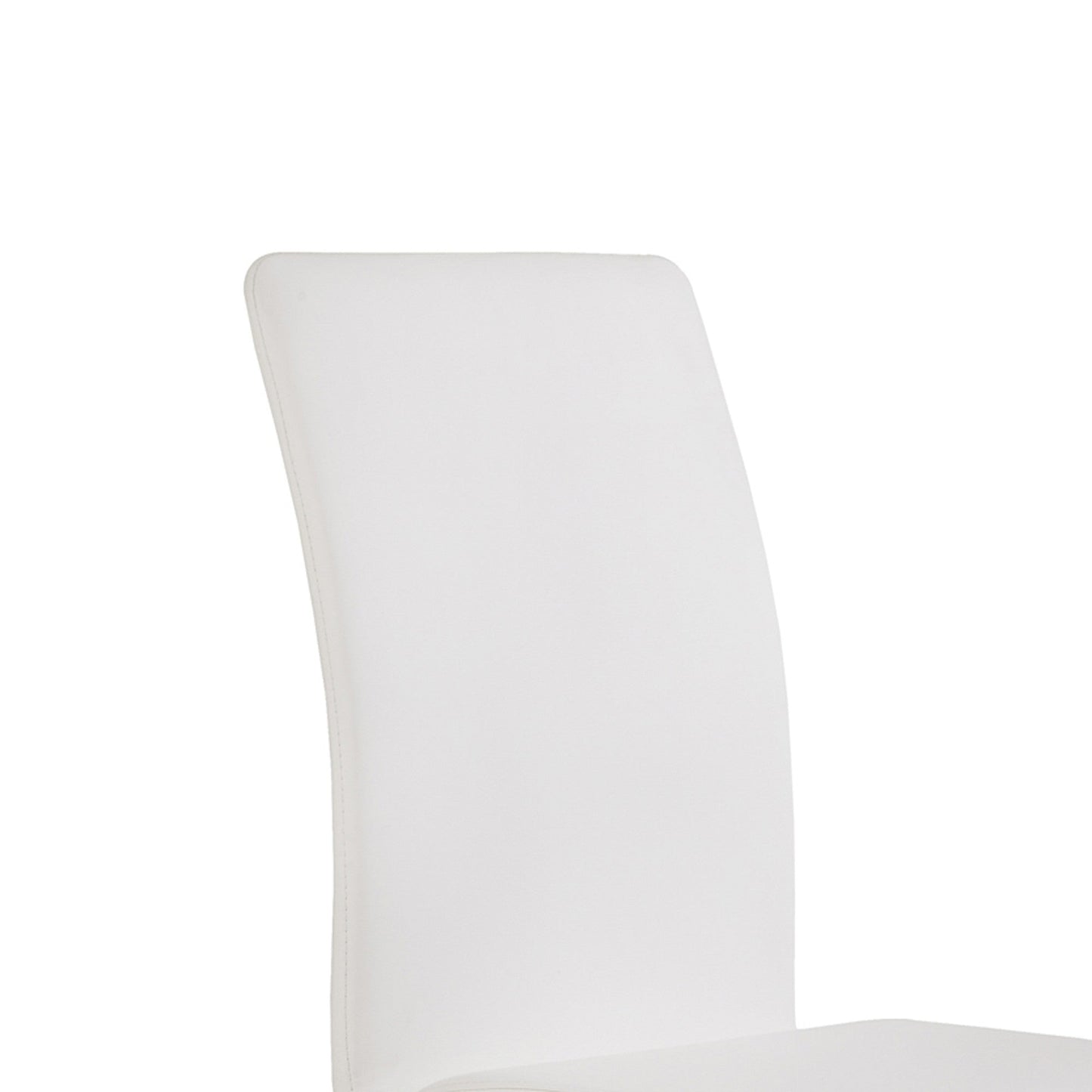 Benzara Silver Metal Cantilever Base Dining Chair With White Leatherette Upholstered Seat and Backrest Set of Two