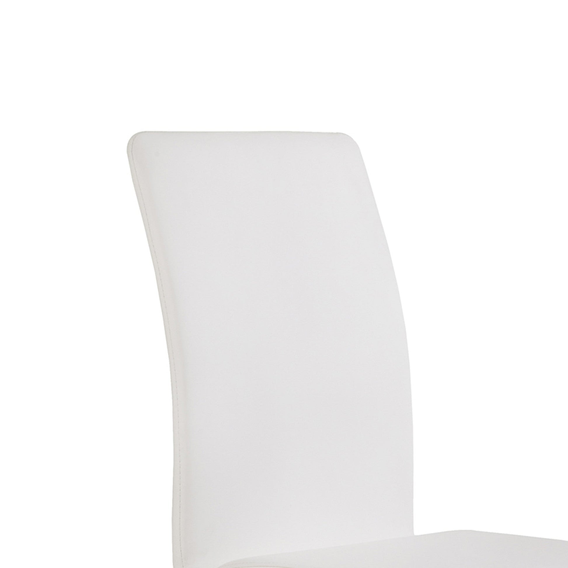 Benzara Silver Metal Cantilever Base Dining Chair With White Leatherette Upholstered Seat and Backrest Set of Two