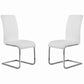 Benzara Silver Metal Cantilever Base Dining Chair With White Leatherette Upholstered Seat and Backrest Set of Two