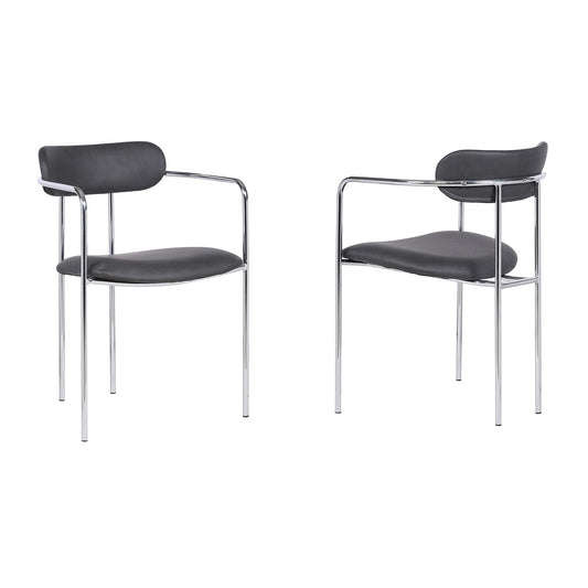 Benzara Silver Metal Dining Chair With Gray Leatherette Upholstery Set of Two