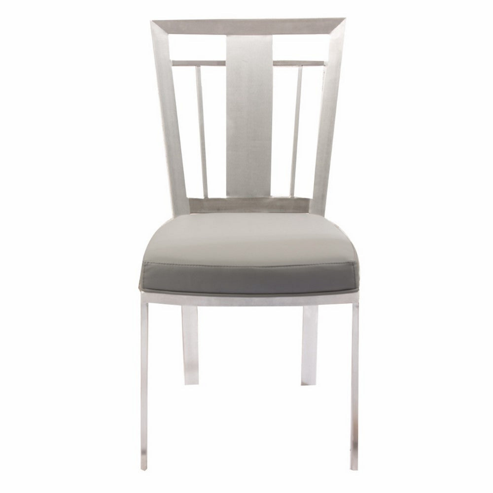 Benzara Silver Metal Dining Chair With Leatherette Seat, Set of Two