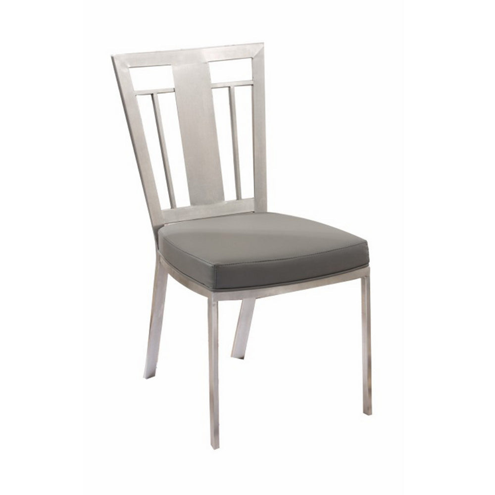 Benzara Silver Metal Dining Chair With Leatherette Seat, Set of Two