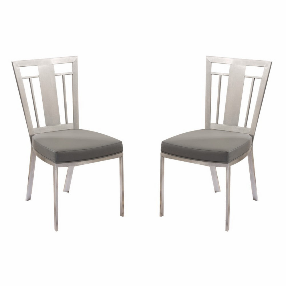 Benzara Silver Metal Dining Chair With Leatherette Seat, Set of Two