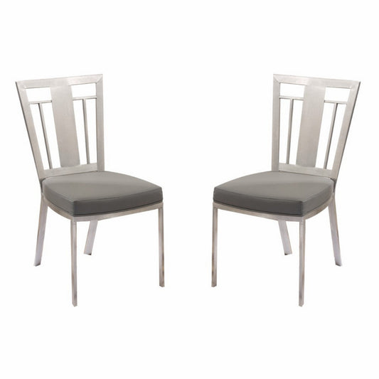 Benzara Silver Metal Dining Chair With Leatherette Seat, Set of Two