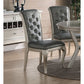 Benzara Silver Rubber Wood Dining Chair With Gray Tufted Back Set of Two