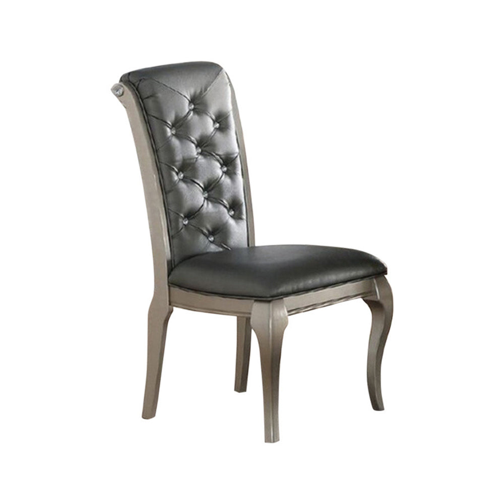 Benzara Silver Rubber Wood Dining Chair With Gray Tufted Back Set of Two