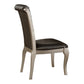 Benzara Silver Side Chair With Crystal Button Tufted Back Set of Two