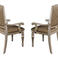 Benzara Silver Wood Dining Side Arm Chair With Crystal Tufting and Upholstered Leather Set of Two