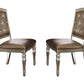 Benzara Silver Wood Dining Side Chair With Crystal Tufting and Upholstered Leather Set of Two