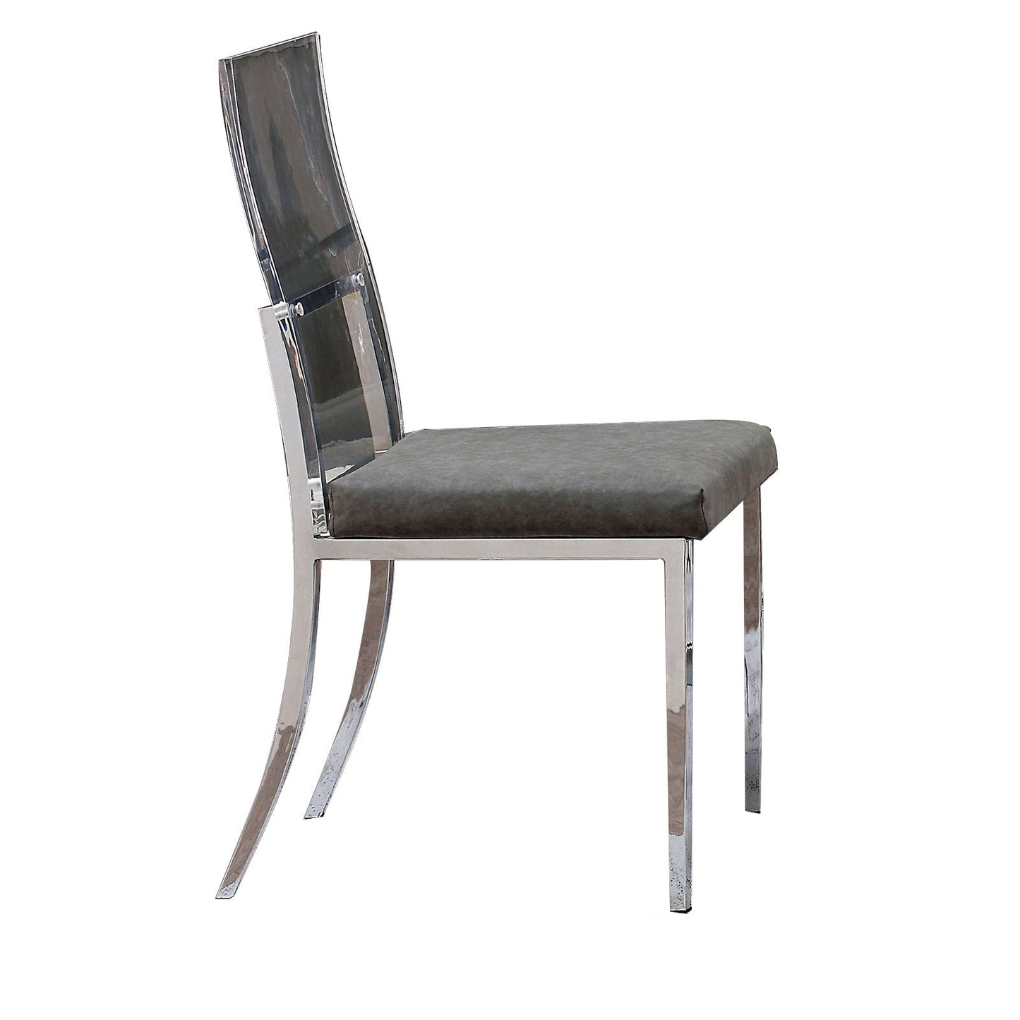 Benzara Silver and Gray Metal Dining Side Chair With Acrylic Backing Set of Two