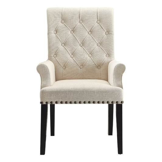 Benzara Smokey Black Dining Chair With Cream Diamond Tufted Upholstery