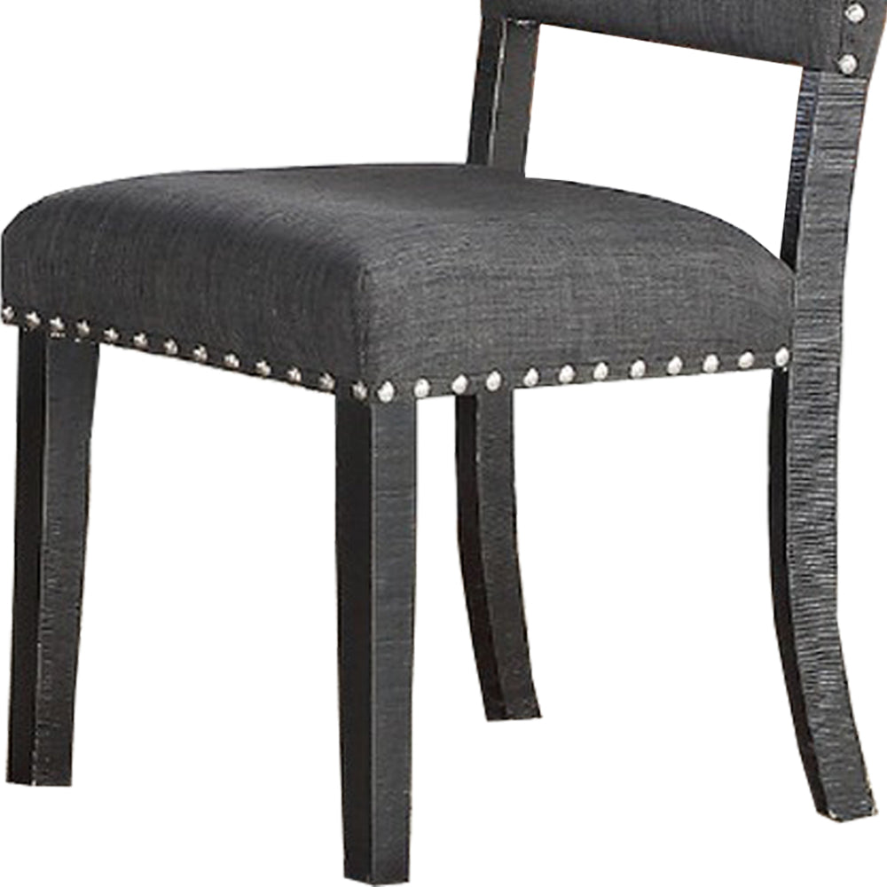 Benzara Split Curved Back Gray Solid Wood and Fabric Dining Chair