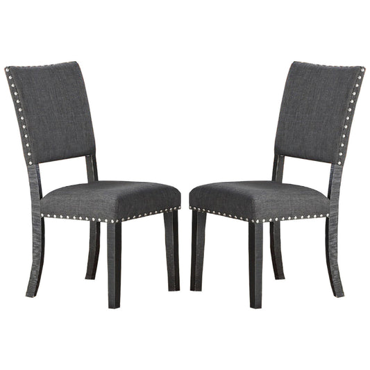 Benzara Split Curved Back Gray Solid Wood and Fabric Dining Chair