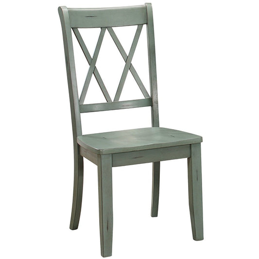 Benzara Teal Blue Pine Veneer Side Chair With Double X-Cross Back Set of Two