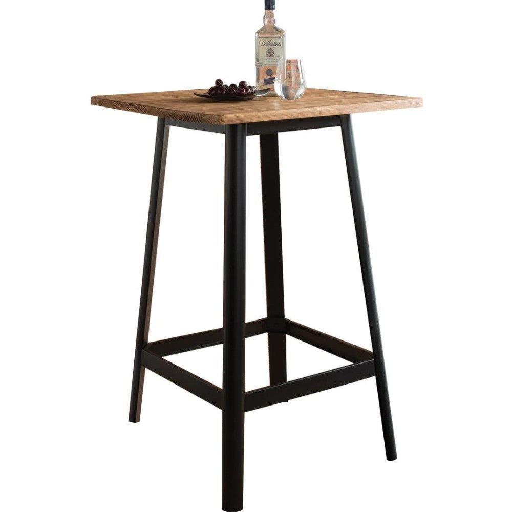 Benzara Transitional Square Shaped Wooden Bar Table With Metal Base, Black and Brown